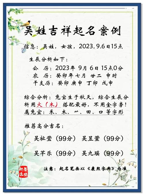 吴宝宝兔年男女起名 姓吴兔年宝宝取什么名字